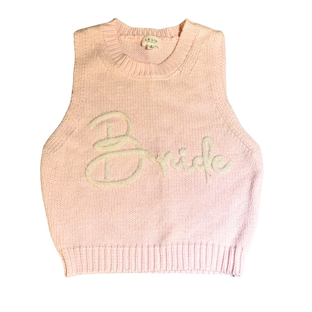 Anthropologie Le Lis Soft Pink Bride‎ Embroidered Sweater Vest Size Small Pastel